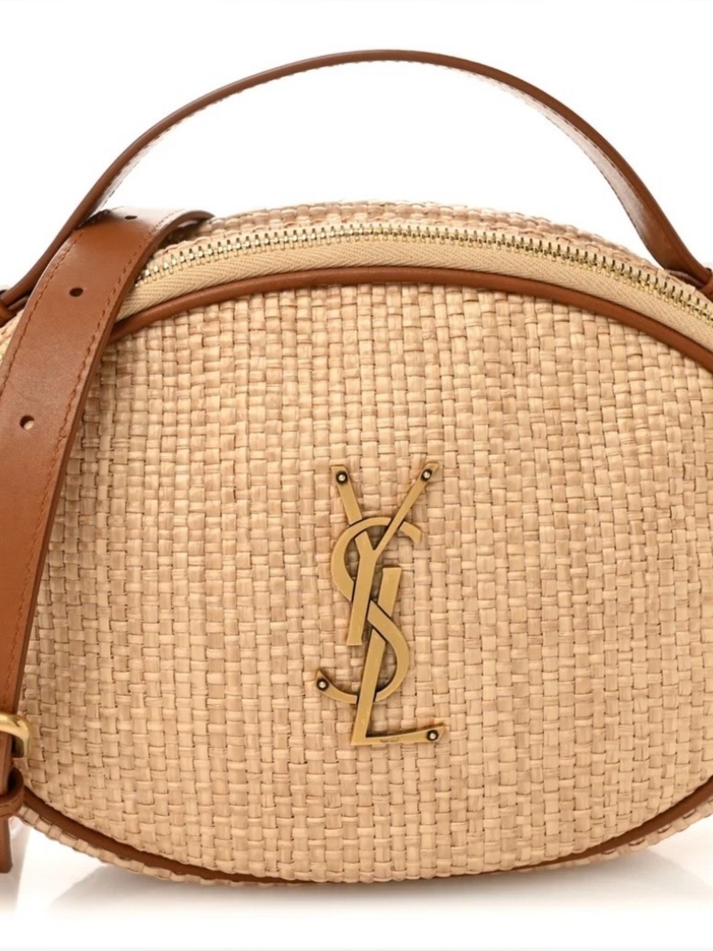 Yves Saint Laurent Cassandre Raffia Oval Bag with Leather Trim - Picture 8 of 8